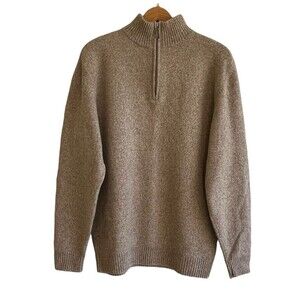 Warren & Parker Mens 1/4 Zip Sweater Size XXL Lambswool Nylon Elbow Patches Tan